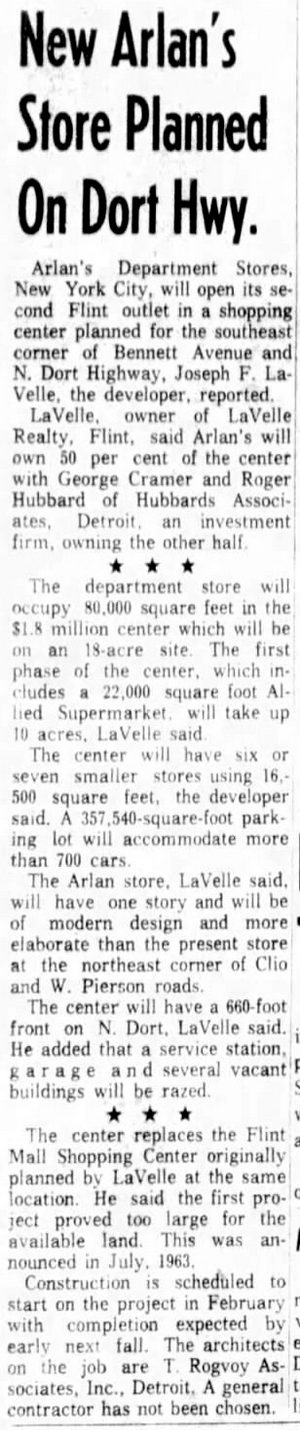Flint Mall Shopping Center (cancelled) - Dec 12 1965 Article (newer photo)